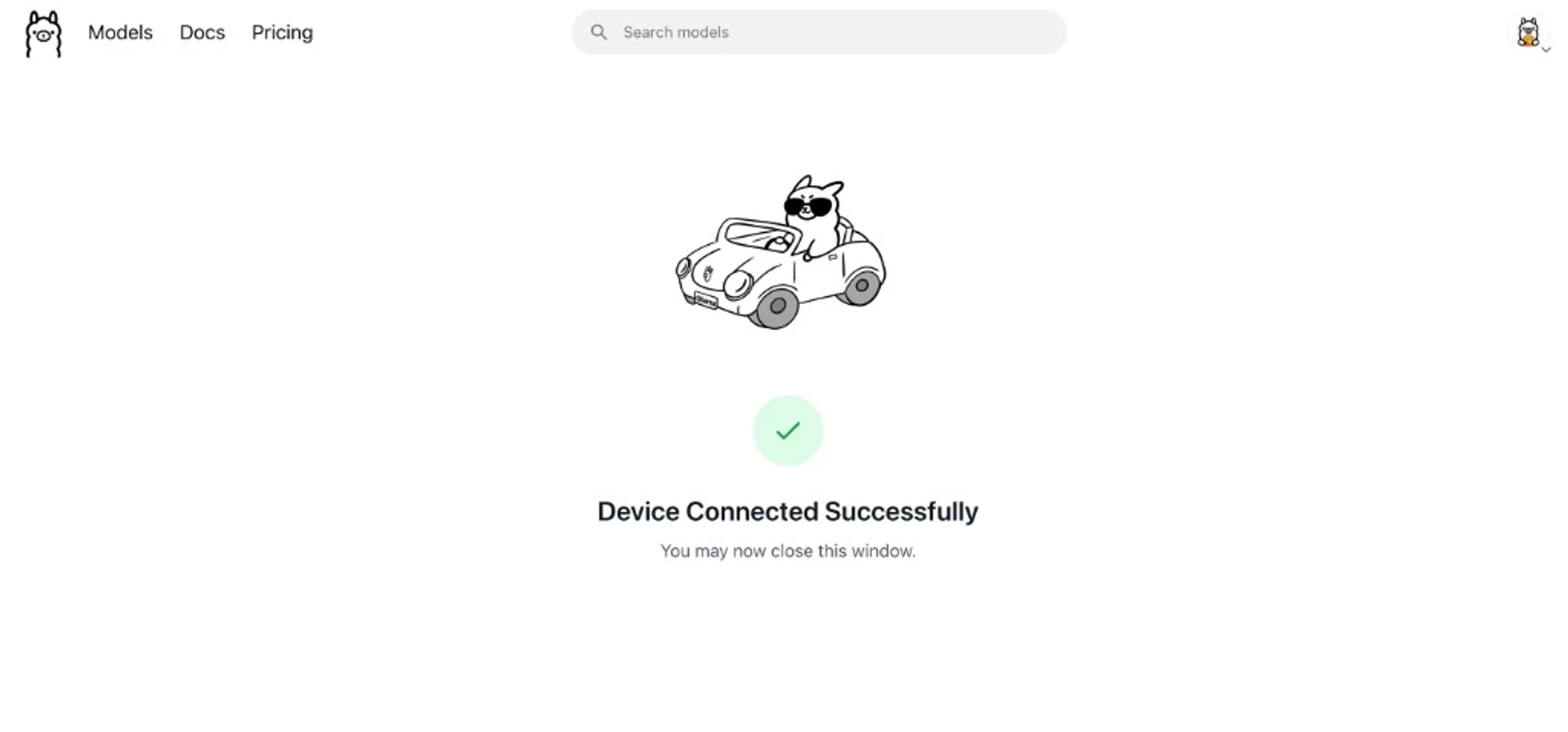 Ollama page confirming device connected successfully after sign-in.