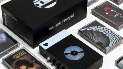 Discogs x We Are Rewind limited edition: portable cassette player, black retail box with green Exclusive Discogs sticker, an…