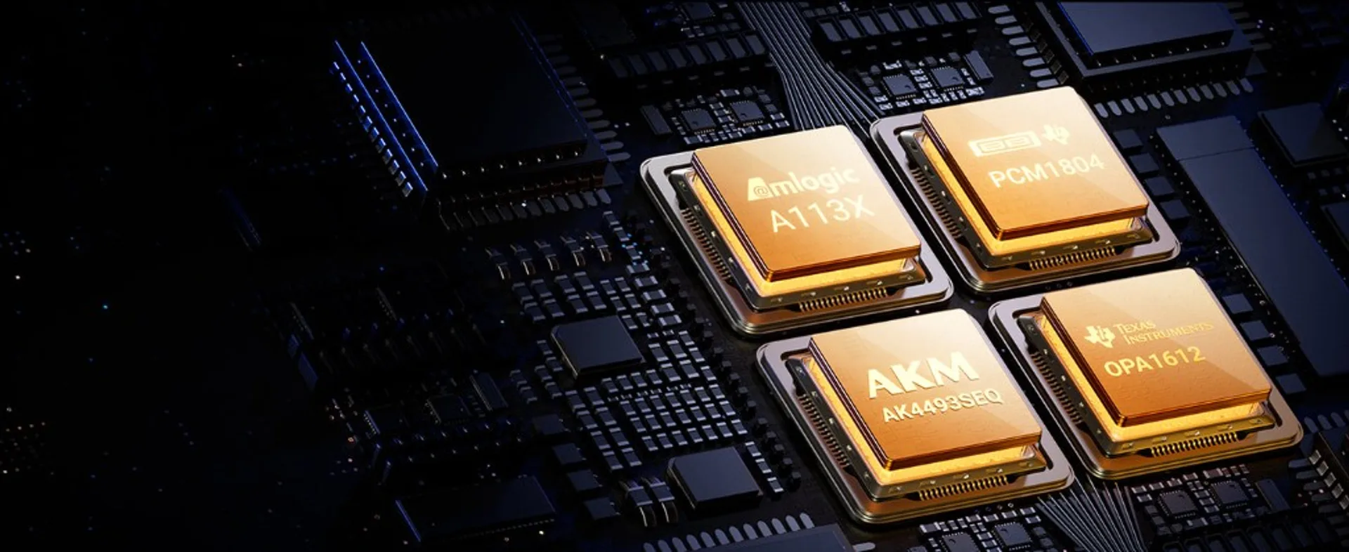 Bo mạch Fosi Audio S3: chip AK4493SEQ PCM1804 OPA1612 A113X trên PCB tối màu