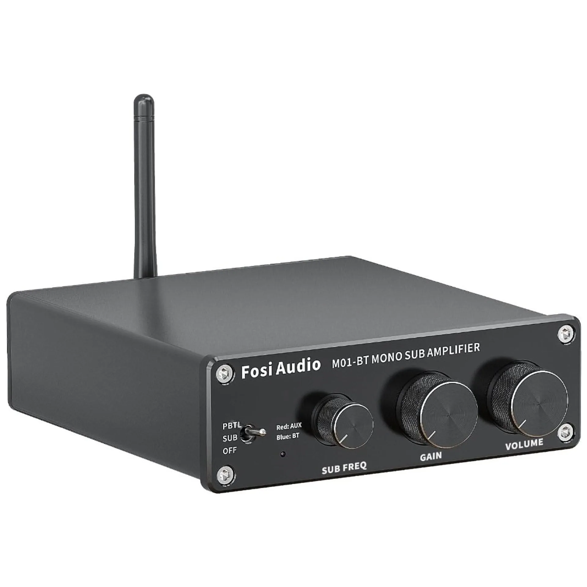 Fosi M01-BT mono subwoofer amplifier shown as an upgrade path for expanding basic BT20A systems.