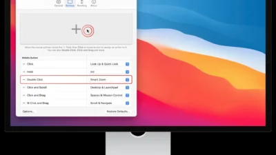 Mac Mouse Fix app on macOS Buttons tab showing middle button mappings including Double Click to Smart Zoom highlighted, Stud…