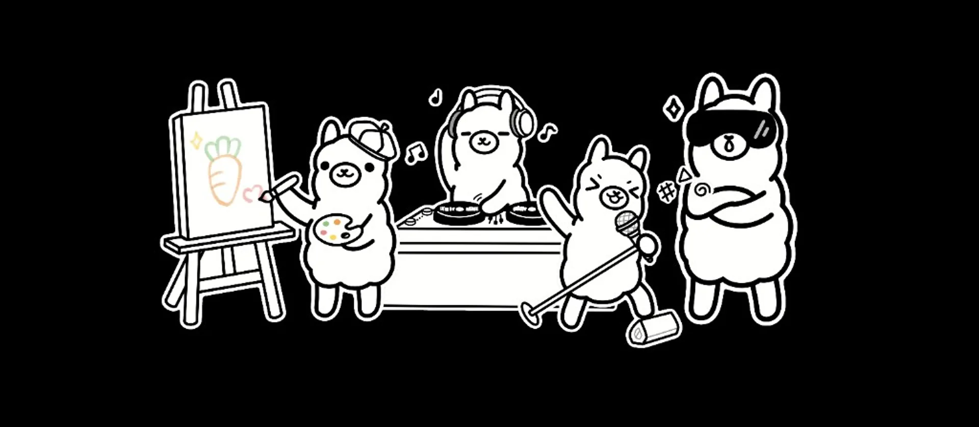 Playful llama band illustration representing multimodal and creative model use cases in Ollama.