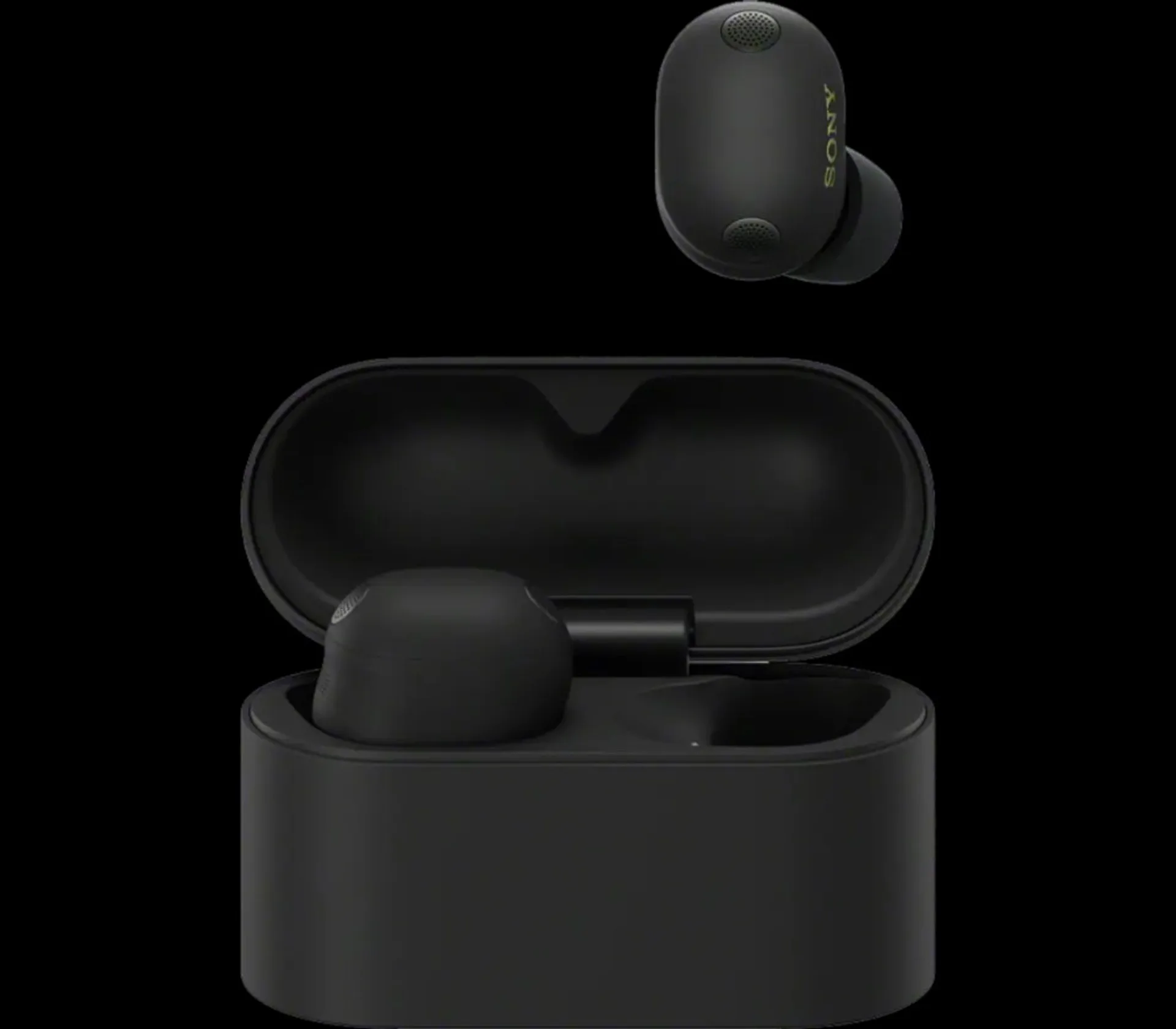 Two users wearing Sony WF-1000XM6 earbuds in a lifestyle portrait on neutral background.