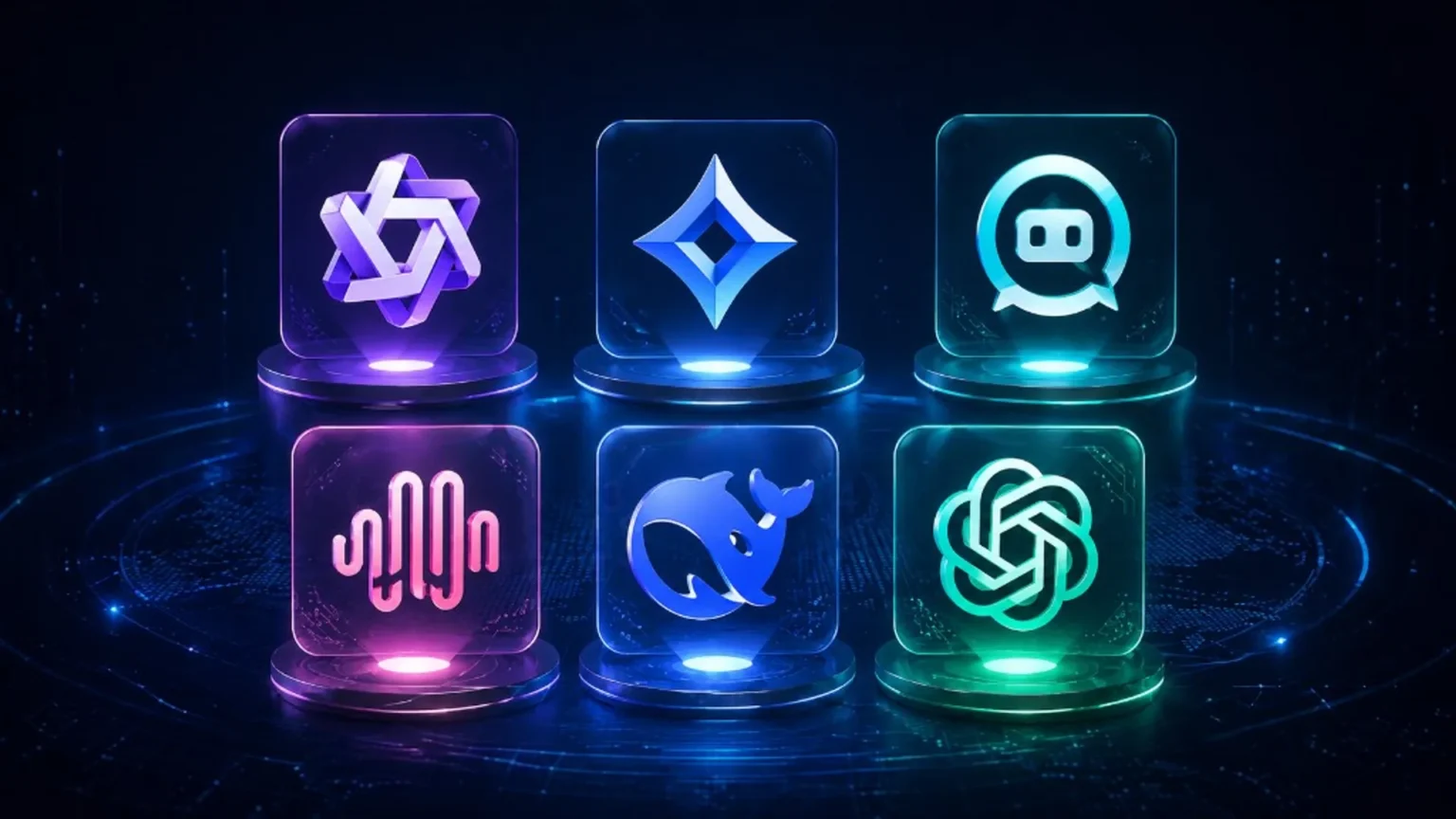 Neon grid showing top local AI model logos in April 2026, representing open-weight models for real-world work.