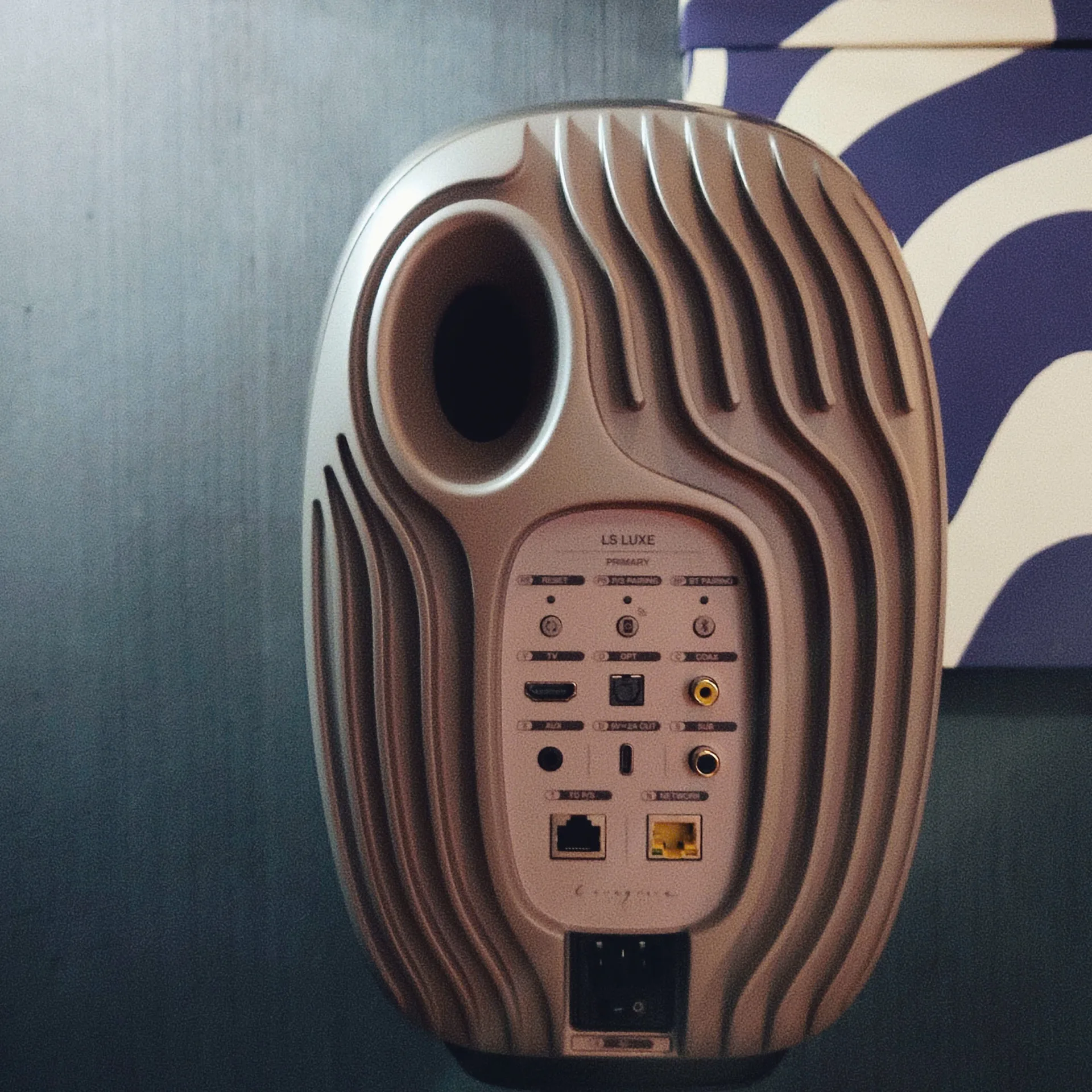 KEF LS LUXE Primary rear panel with HDMI eARC optical coax AUX network and sub outputs