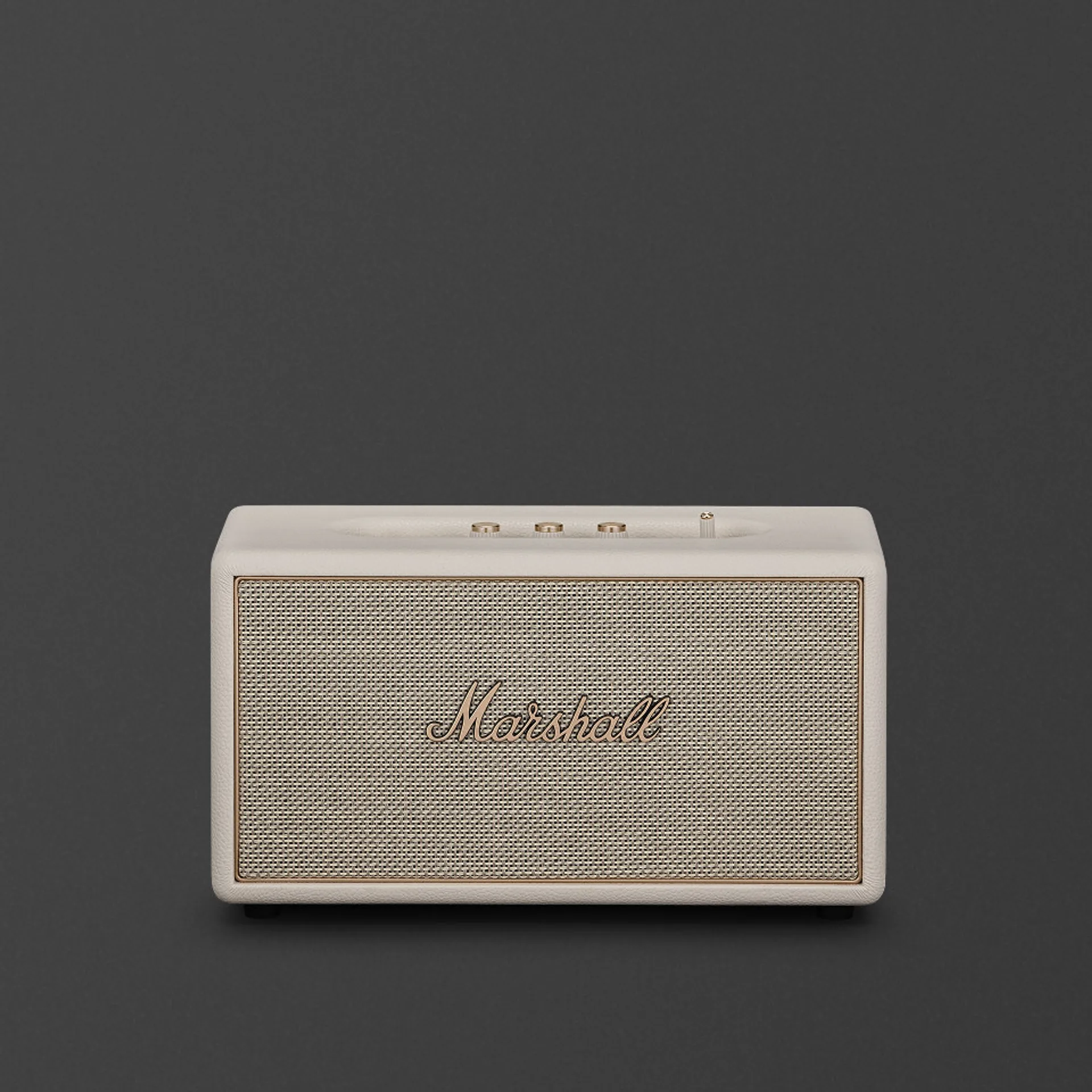 Marshall Stanmore IV Cream colorway home Bluetooth speaker product shot.