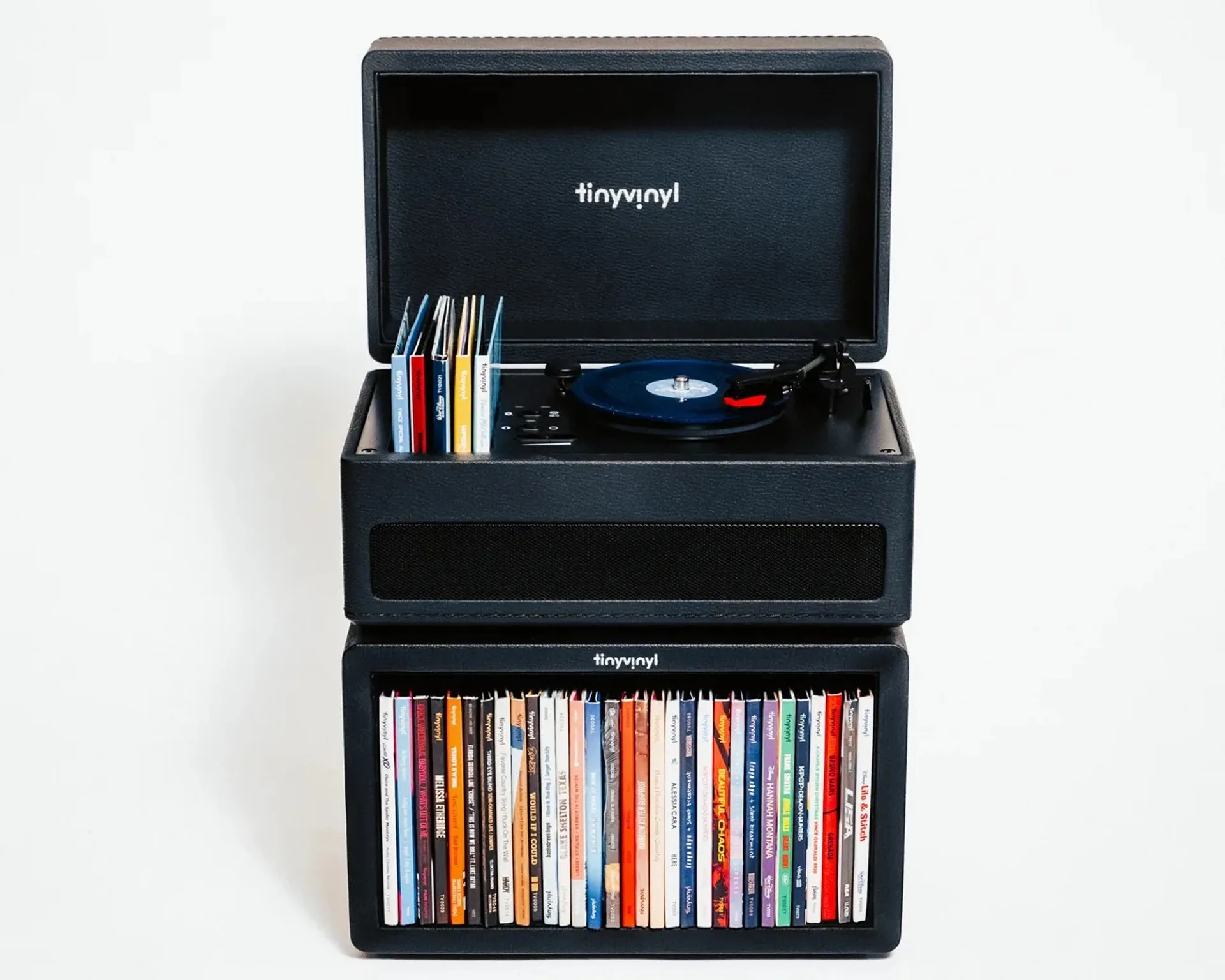 Tiny Vinyl Crate black leatherette storage box for miniature records