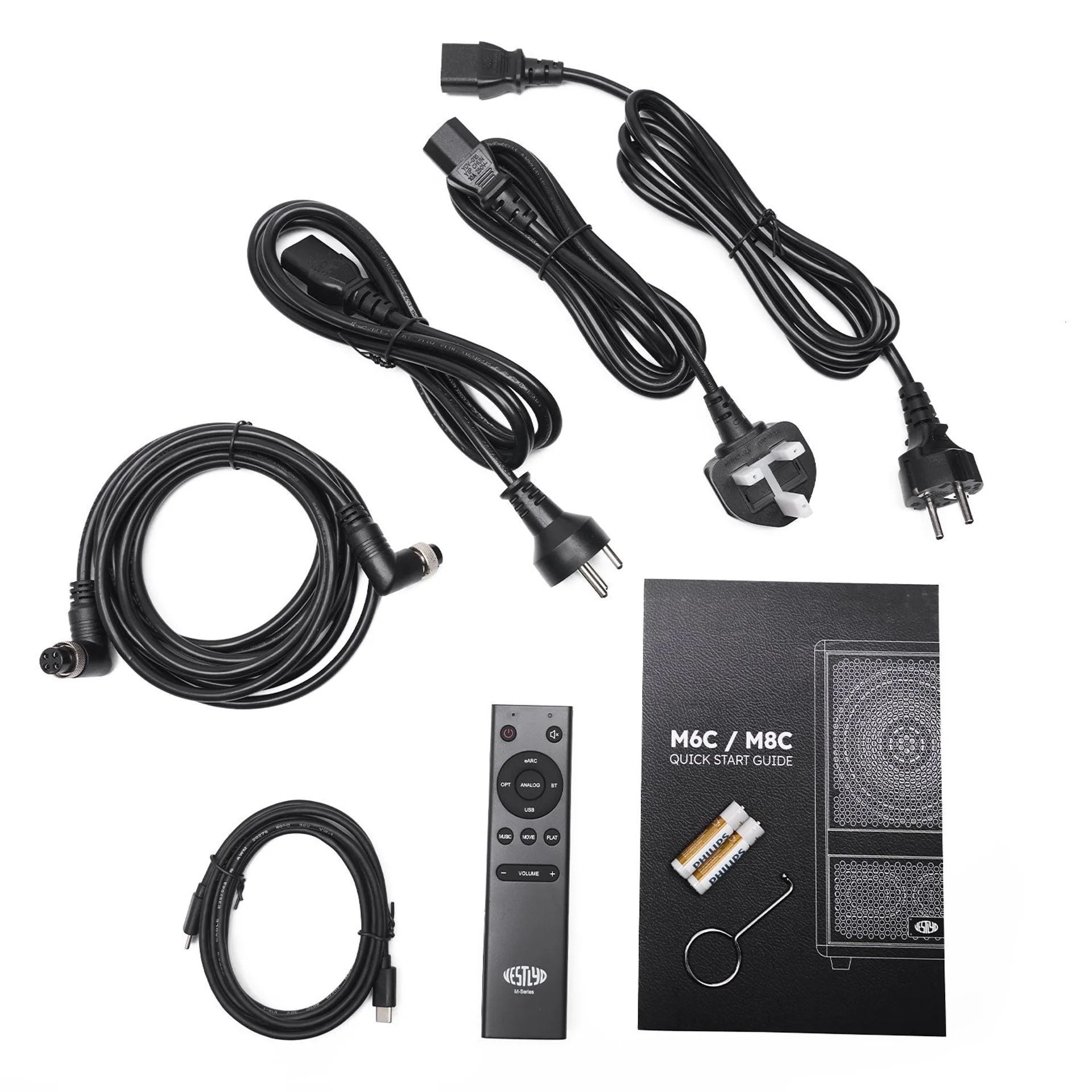 Vestlyd M6C Active included remote USB-C cable speaker link and power cords