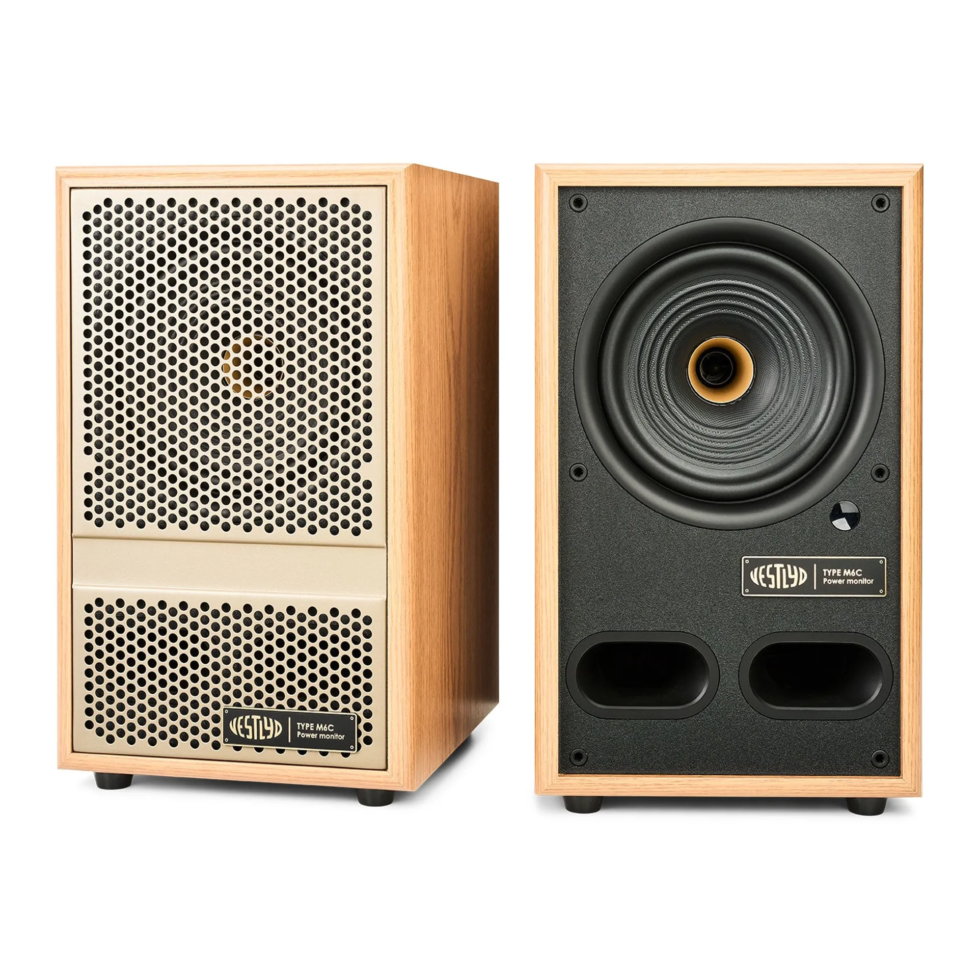 Vestlyd M6C Active oak PVC finish powered speakers
